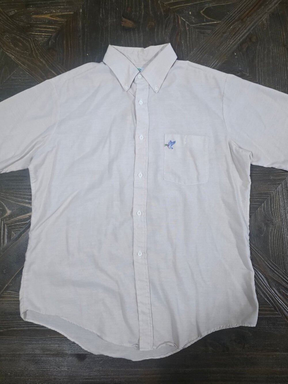 Vintage Rain Tree Southern Hampton Men's Large Beige Duck Logo Button-Down Shirt